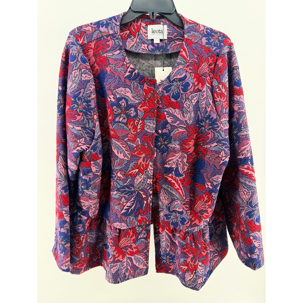 Leota Women's Plus 2L Multicolor Floral Open Front Long Sleeve Short Jacket